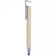 Bambusowy długopis, touch pen, stojak na telefon - srebrny
