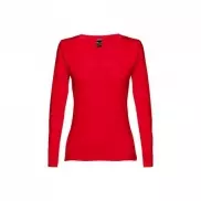 THC BUCHAREST WOMEN. Bawełniany T-shirt damski z długim rękawem taliowany - Czerwony - L
