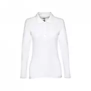 THC BERN WOMEN WH. Damska koszulka polo z długim rękawem z bawełny zgrzebnej - Biały - L