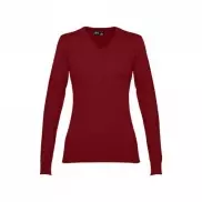 THC MILAN WOMEN. Damski sweter z dekoltem V-neck z bawełny i poliamidu - Burgund - XL