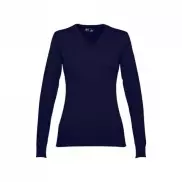 THC MILAN WOMEN. Damski sweter z dekoltem V-neck z bawełny i poliamidu - Granatowy - L