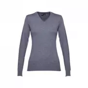 THC MILAN WOMEN. Damski sweter z dekoltem V-neck z bawełny i poliamidu - Średni szary melanż - L
