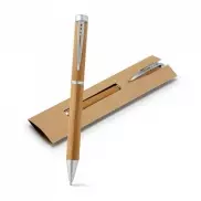 LAKE. Bambusowy długopis z mechanizmem obrotowym i metalowym klipsem - Naturalny