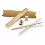 RHOMBUS. Zestaw szkolny: linijka, ołówek, gumka i temperówka - Naturalny