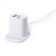 Ładowarka bezprzewodowa 5W, hub USB 2.0, pojemnik na przybory do pisania, stojak na telefon - biały