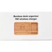 Bambusowy organizer na biurko, ładowarka bezprzewodowa 5W - drewno