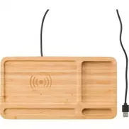 Bambusowy organizer na biurko, ładowarka bezprzewodowa 5W - drewno