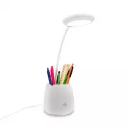 Lampka na biurko, głośnik bezprzewodowy 3W, stojak na telefon, pojemnik na przybory do pisania | Asar - biały