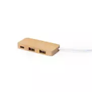 Bambusowy hub USB 2.0 z USB typu C - jasnobrązowy