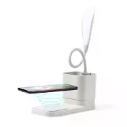Lampka na biurko ze słomy pszenicznej, ładowarka bezprzewodowa 5W-10W, stojak na telefon, pojemnik na przybory do pisania