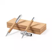 Korkowy zestaw piśmienny, długopis i pióro kulkowe - brązowy