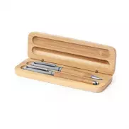 Bambusowy zestaw piśmienny, długopis i pióro kulkowe - jasnobrązowy