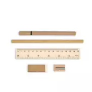 Zestaw szkolny, korkowy piórnik, ołówek, długopis, linijka, gumka i temperówka | Clark - drewno
