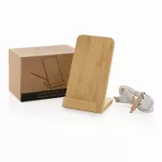 Bambusowa ładowarka bezprzewodowa 5W, stojak na telefon - brązowy
