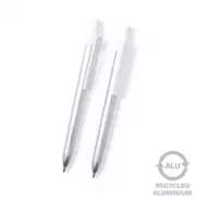 Zestaw piśmienny z aluminium z recyklingu, długopis i pióro kulkowe - srebrny