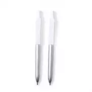 Zestaw piśmienny z aluminium z recyklingu, długopis i pióro kulkowe - srebrny