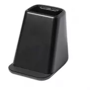 Ładowarka bezprzewodowa 5W-15W, 2 wyjścia USB, pojemnik na przybory do pisania, stojak na telefon - czarny