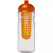 Bidon H2O Base® z wypukłym wieczkiem o pojemności 650 ml z możliwością przyrządzania wody smakowej, biały, pomarańczowy