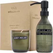 Wellmark Discovery dozownik mydła do rąk o pojemności 200 ml i zestaw świec zapachowych 150 g - o zapachu ciemnego bursztynu, zielony