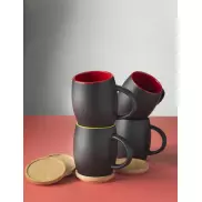 Ceramiczny kubek Hearth z drewnianym wiekiem/spodeczkiem, czarny, czerwony