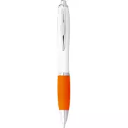 Długopis Nash z białym korpusem i kolorwym uchwytem, biały, pomarańczowy