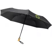 Składany, automatycznie otwierany/zamykany parasol Bo 21” wykonany z plastiku PET z recyklingu, czarny