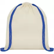 Plecak Oregon ściągany sznurkiem z kolorowymi sznureczkami, wykonany z bawełny o gramaturze 100 g/m² , piasek pustyni, niebieski