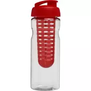 Bidon H2O Base® z wieczkiem na zacisk o pojemności 650 ml zmożliwością przyrządzania wody smakowej, biały, czerwony