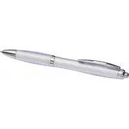 Curvy ballpoint pen with frosted barrel and grip, biały