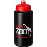 Bidon Baseline® Plus o pojemności 500 ml ze sportowym wieczkiem i uchwytem, czarny, czerwony