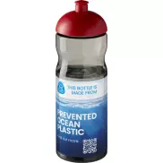 Bidon H2O Eco o pojemności 650 ml z wypukłym wieczkiem, szary, czerwony