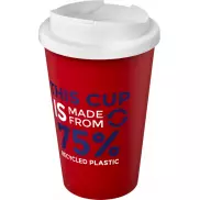 Kubek Americano® Eco z recyklingu o pojemności 350 ml z pokrywą odporną na zalanie, czerwony, biały