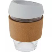 Lidan Szklany kubek o pojemności 360 ml z korkowym uchwytem i silikonową pokrywką, szary
