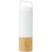 Torne miedziana, izolowana próżniowo butelka ze stali nierdzewnej o pojemności 540 ml z bambusową ścianką zewnętrzną, biały