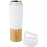 Torne miedziana, izolowana próżniowo butelka ze stali nierdzewnej o pojemności 540 ml z bambusową ścianką zewnętrzną, biały