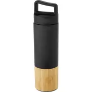 Torne miedziana, izolowana próżniowo butelka ze stali nierdzewnej o pojemności 540 ml z bambusową ścianką zewnętrzną, czarny