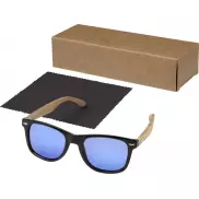 Lustrzane okulary przeciwsłoneczne wykonane z plastiku PET z recyklingu/drewna Hiru z polaryzacją w pudełku upominkowym, brazowy