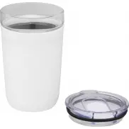 Szklany kubek Bello o pojemności 420 ml z zewnętrzną ścianką z plastiku z recyklingu, biały