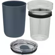 Szklany kubek Bello o pojemności 420 ml z zewnętrzną ścianką z plastiku z recyklingu, niebieski