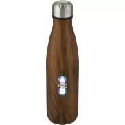 Izolowana próżniowo butelka Cove ze stali nierdzewnej o pojemności 500 ml z nadrukiem imitującym drewno, brazowy