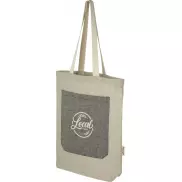 Pheebs torba na zakupy o pojemności 9 l z bawełny z recyklingu o gramaturze 150 g/m² i z przednią kieszenią, piasek pustyni, czarny