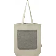 Pheebs torba na zakupy o pojemności 9 l z bawełny z recyklingu o gramaturze 150 g/m² i z przednią kieszenią, piasek pustyni, czarny
