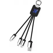 Kabel z podświetlonym logo 3w1 z brelokiem - SCX.design C15, niebieski, czarny