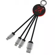 Kabel z podświetlonym logo 3w1 z brelokiem - SCX.design C16, czerwony, czarny