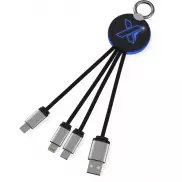 Kabel z podświetlonym logo 3w1 z brelokiem - SCX.design C16, niebieski, czarny