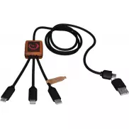 SCX.design C38 kabel do ładowania z podświetlanym logo 5-w-1 rPET i z kwadratową drewnianą obudową, czerwony, brazowy