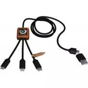 SCX.design C38 kabel do ładowania z podświetlanym logo 5-w-1 rPET i z kwadratową drewnianą obudową, czarny, brazowy