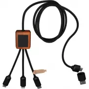 SCX.design C38 kabel do ładowania z podświetlanym logo 5-w-1 rPET i z kwadratową drewnianą obudową, czarny, brazowy