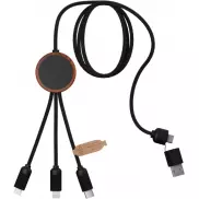 SCX.design C37 kabel do ładowania z podświetlanym logo 5-w-1 rPET i z okrągłą drewnianą obudową, brazowy