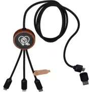 SCX.design C37 kabel do ładowania z podświetlanym logo 5-w-1 rPET i z okrągłą drewnianą obudową, brazowy